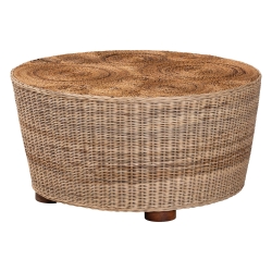 bali & pari Hosanna Natural Rattan Coffee Table - Handwoven Wicker Accent Table with Textured Spiral Top for Living Room or Lounge
